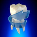 Fresh Repaired Tooth Molar Healthy on blue background