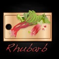 Fresh rhubarb. Rhubarb leavs on wood desk isolated. Vector Illustration