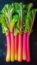 Fresh Rhubarb Stalks. Top view