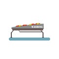 Fresh ripe apples washable on a conveyor line, juice production process stage vector Illustration on a white background