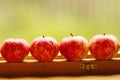 Fresh ripe apples on wooden windowsill close up photo Royalty Free Stock Photo