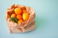 Fresh ripe apricot in a paper bag. Top view. Copy space Royalty Free Stock Photo