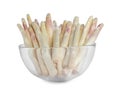 Fresh ripe asparagus in bowl isolated Royalty Free Stock Photo