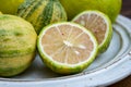 Fresh ripe bergamot citrus fruit and pink tiger lemons Royalty Free Stock Photo