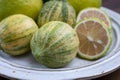 Fresh ripe bergamot citrus fruit and pink tiger lemons Royalty Free Stock Photo