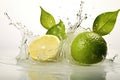 Fresh ripe bergamot fruits and splashing water