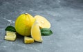 Fresh ripe bergamot orange fruits, fragrant citrus used in earl grey tea, medicine and spa treatments, close up Royalty Free Stock Photo