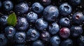 Fresh ripe bilberries with water drops background. Berries backdrop. Generative AI