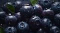 Fresh ripe bilberries with water drops background. Berries backdrop. Generative AI