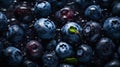 Fresh ripe bilberries with water drops background. Berries backdrop. Generative AI