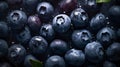 Fresh ripe bilberries with water drops background. Berries backdrop. Generative AI