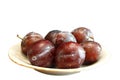 Fresh Ripe Black Plums In A White Plate Isolated On White Background Royalty Free Stock Photo