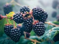 Fresh Ripe Blackberries Hanging on Branch in Misty Garden, Close Up Organic Fruit Harvest Concept, Vibrant Food Photography Royalty Free Stock Photo