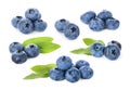 Fresh ripe blueberries isolated on white, set Royalty Free Stock Photo