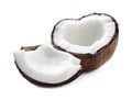 Fresh ripe broken coconut isolated on white Royalty Free Stock Photo