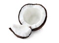 Fresh ripe broken coconut isolated on white Royalty Free Stock Photo