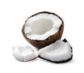 Fresh ripe broken coconut on white background Royalty Free Stock Photo