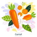 Fresh ripe carrot vegetable juice splash organic food juicy vegetables splatter on abstract background vector
