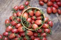 Fresh and ripe cherry tomato with green leaf Solanum lycopersicum L. var. cerasiforme., Solanaceae Royalty Free Stock Photo