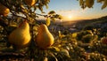 Fresh, ripe citrus fruit on a green tree branch at sunset generated by AI Royalty Free Stock Photo