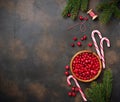 Fresh ripe cranberry in wooden bowl Royalty Free Stock Photo