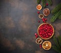 Fresh ripe cranberry in wooden bowl Royalty Free Stock Photo