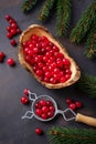 Fresh ripe cranberry in wooden bowl Royalty Free Stock Photo