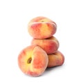 Fresh ripe donut peaches on white background Royalty Free Stock Photo