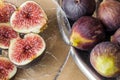 Fresh ripe figs on a silver platter. Concept- healthy diet, veg Royalty Free Stock Photo