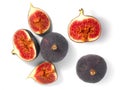 Fresh ripe figs on a white background, top view