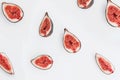 Fresh ripe figs on white background. Top view