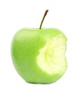 Fresh ripe green apple with bite mark on white Royalty Free Stock Photo
