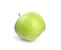 Fresh ripe green apple with water drops on white Royalty Free Stock Photo