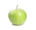 Fresh ripe green apple with water drops on white Royalty Free Stock Photo