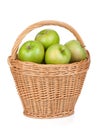 Fresh ripe green apples in basket Royalty Free Stock Photo