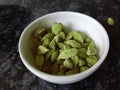 Fresh ripe green cardomom in a bowl