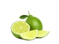 Fresh ripe green limes isolated Royalty Free Stock Photo
