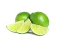 Fresh ripe green limes isolated on white Royalty Free Stock Photo