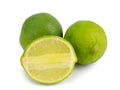 Fresh ripe green limes isolated on white background Royalty Free Stock Photo