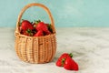 Fresh Ripe Harvest Strawberries in Wicker Basket Royalty Free Stock Photo