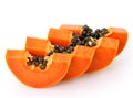 Fresh ripe juicy papaya slice on white