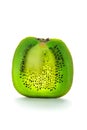 Fresh, ripe kiwi fruit isolated on white background. Kiwi pulp and seeds. Slice of kiwi close up. Royalty Free Stock Photo