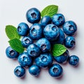 Fresh ripe large blueberries, ecological white background - AI generated image