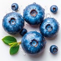 Fresh ripe large blueberries, ecological white background - AI generated image