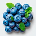 Fresh ripe large blueberries, ecological white background - AI generated image