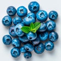 Fresh ripe large blueberries, ecological white background - AI generated image