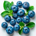 Fresh ripe large blueberries, ecological white background - AI generated image