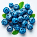 Fresh ripe large blueberries, ecological white background - AI generated image