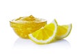 Fresh ripe lemon fruit with jam in glass bowl