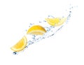 Fresh ripe lemon and splashing water on white background Royalty Free Stock Photo